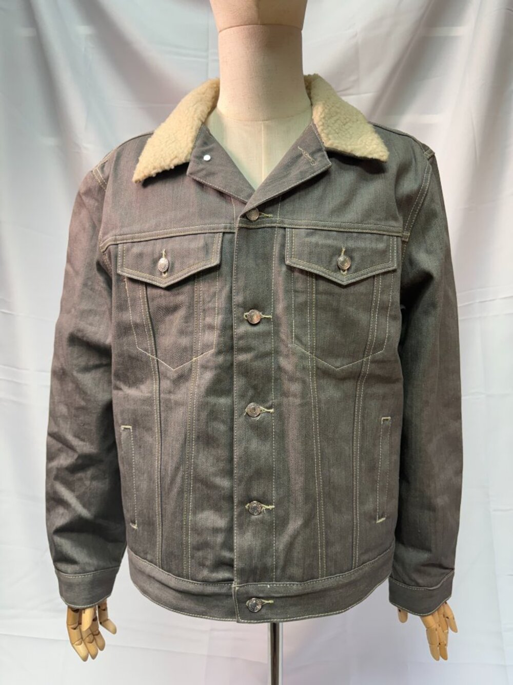 P.J. Mark Jeans Sherpa Lined Denim Jacket Gray Charcoal Men's L Y2K Workwear